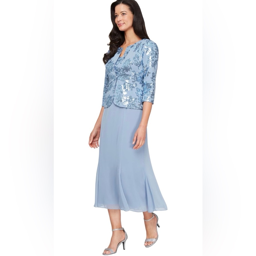 Alex Evenings Sequin Floral Stretch Crepe  Dress & Jacket Sz10w $239